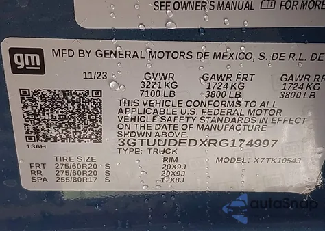 2024 GMC Sierra 1500 4Wd Short Box Slt from USA, damaged, VIN 3GTUUDEDXRG174997